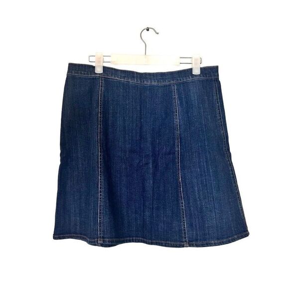 H&M High Waisted Button Front A-line Paneled Denim Mini Skirt Dark Wash Size 12 - Picture 2 of 4